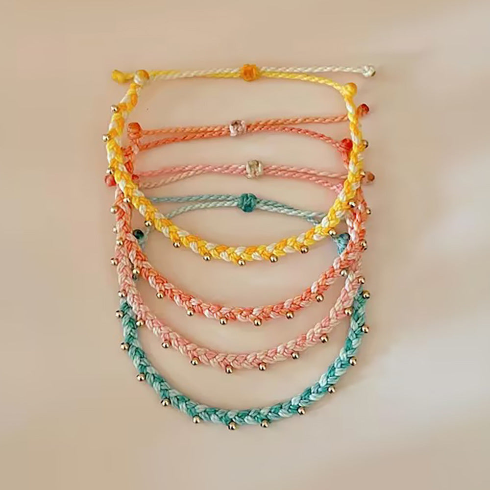 Casual Gold Bead Braided Rope Adjustable Bracelet 6W6JBR376