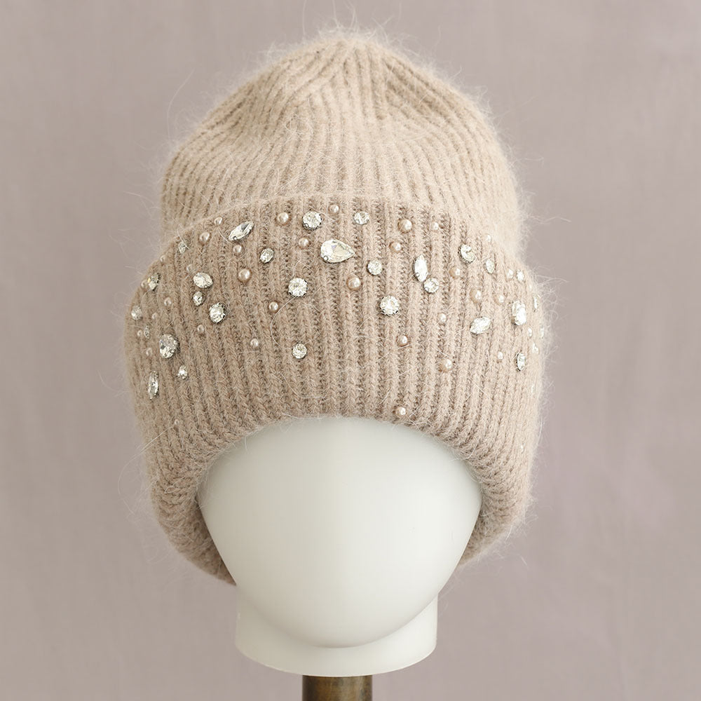 Luxury Rhinestone Angora Knit Beanie 6W6HAT696