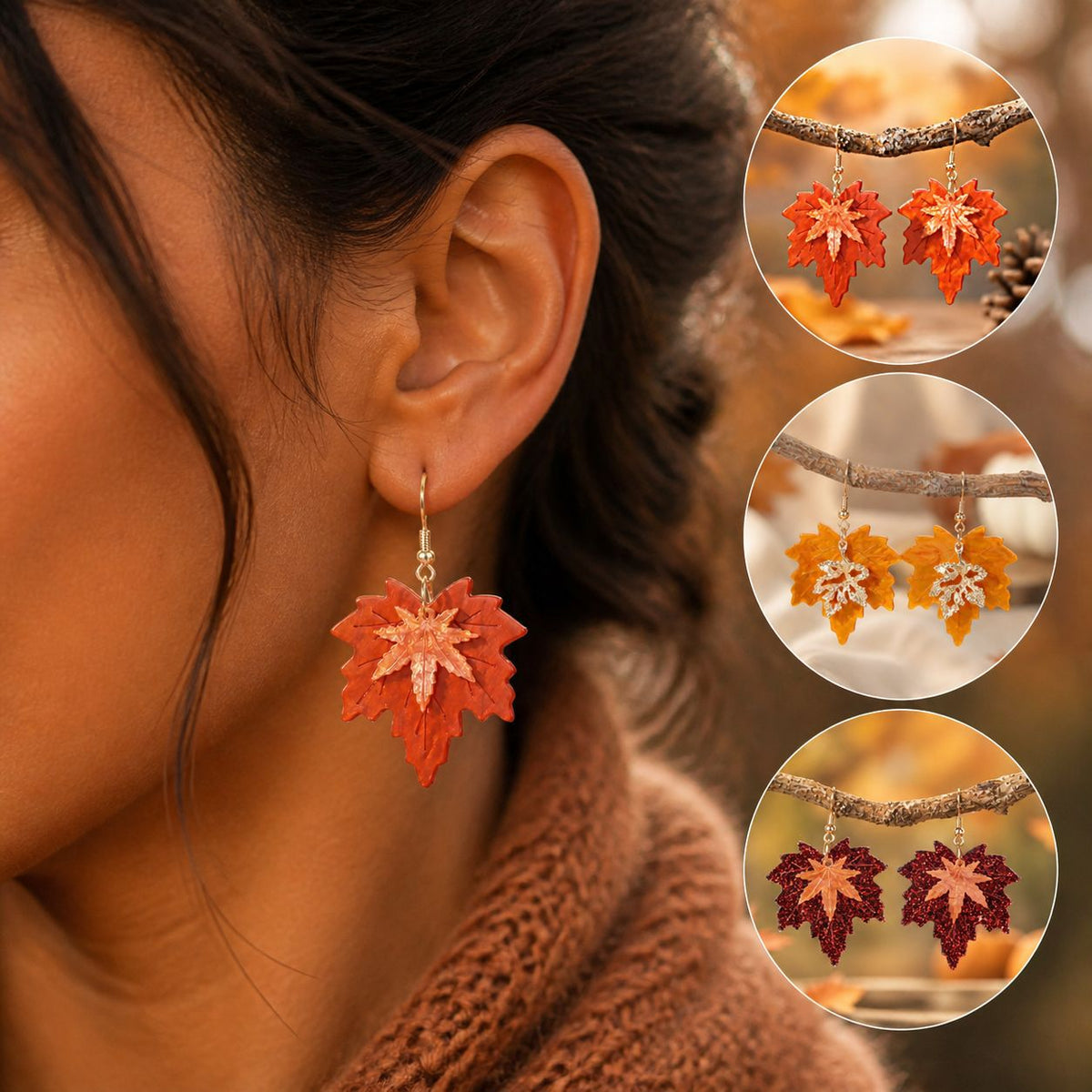 Maple Leaf Dangle Earrings - DippedShop Wholesale - #1827