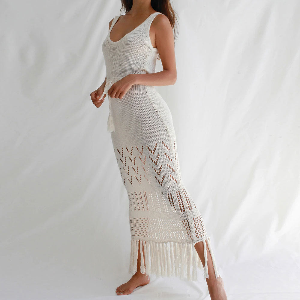 Solid Hollow Out Tassel Dress - DippedShop Wholesale - #9763
