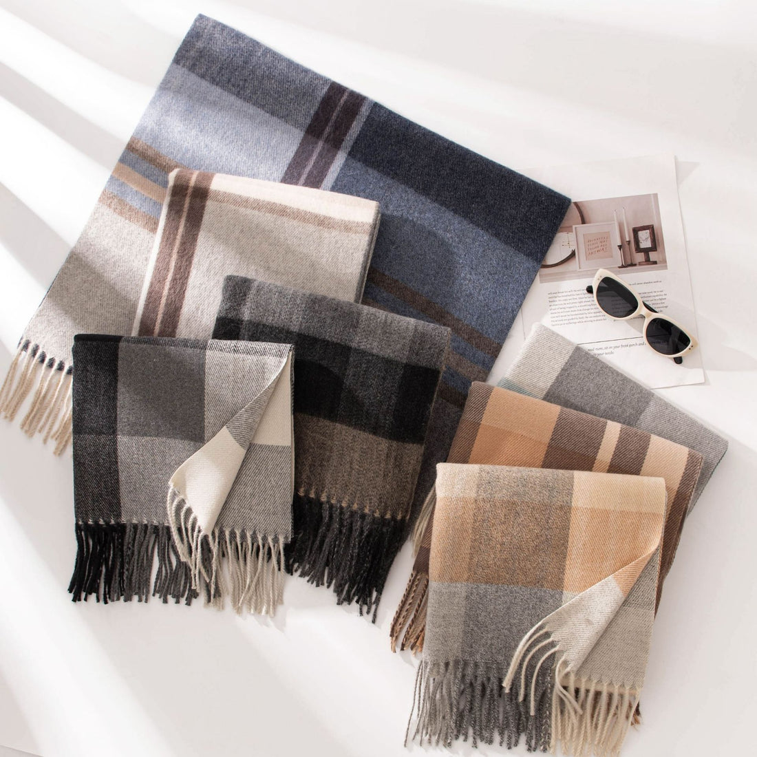 Vintage Plaid Color Block Fringe Wool Scarf DP25F602