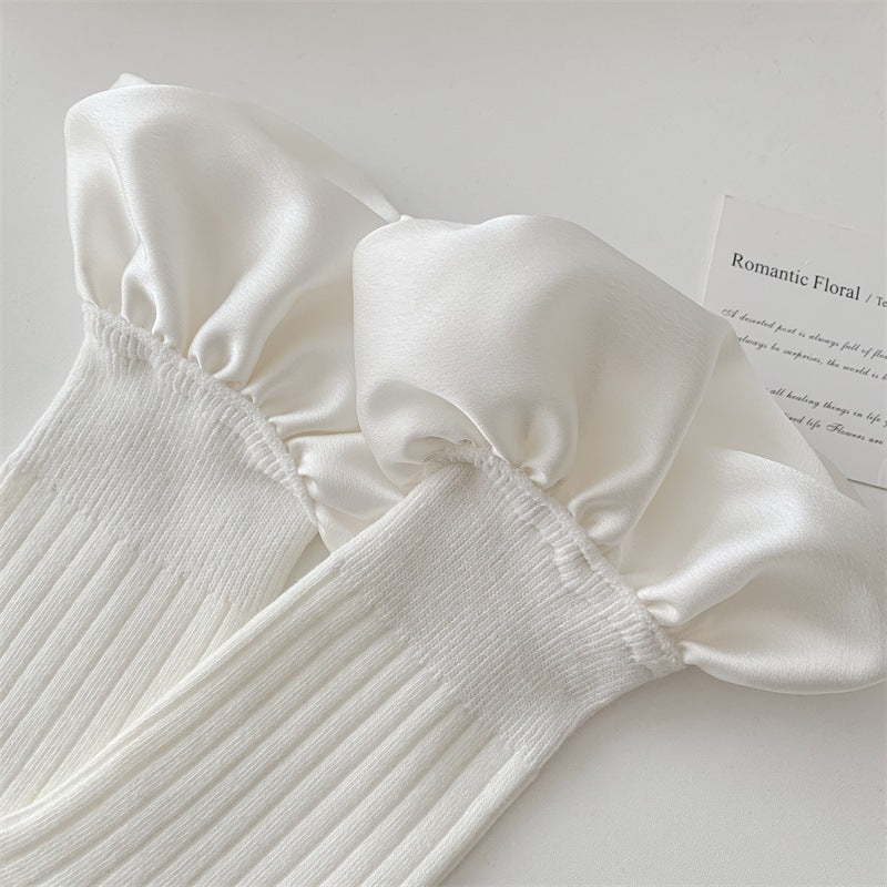 Sweet Satin Ruffle Solid Crew Socks 6W8FSO772