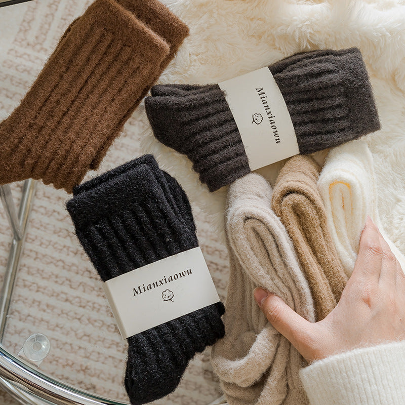 Solid Color Thicken Cashmere Plush Crew Socks DP25H522