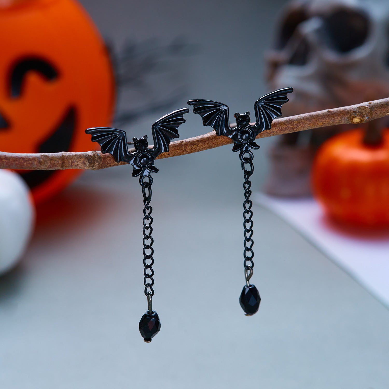 Halloween Red Crystal Bat Dangle Earrings 6W6JER549