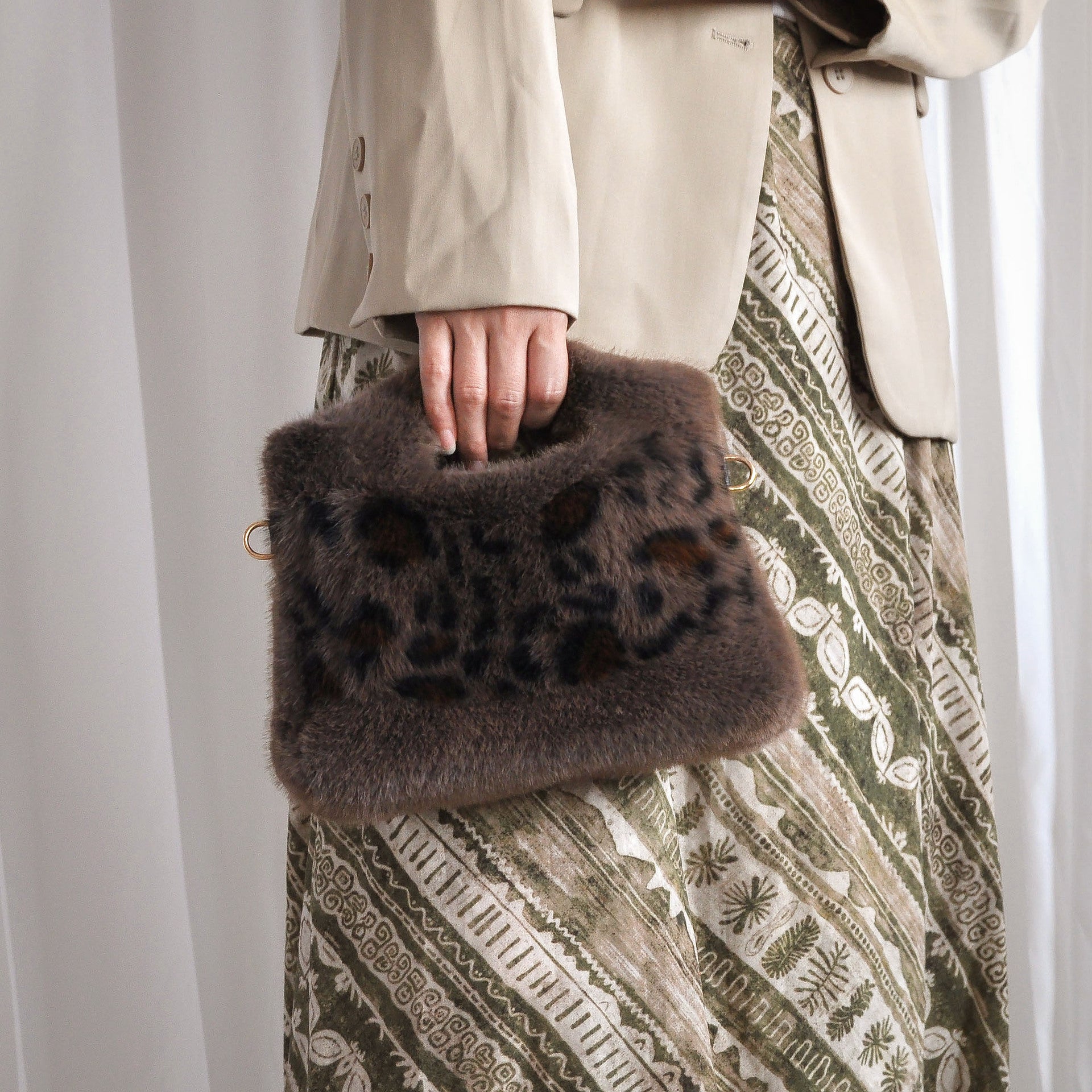 Color Block Leopard Faux Fur Tote Bag 6W10BBG1884