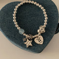 Stylish Heart Star Charm Beaded Chain Bracelet 6W6JBR338