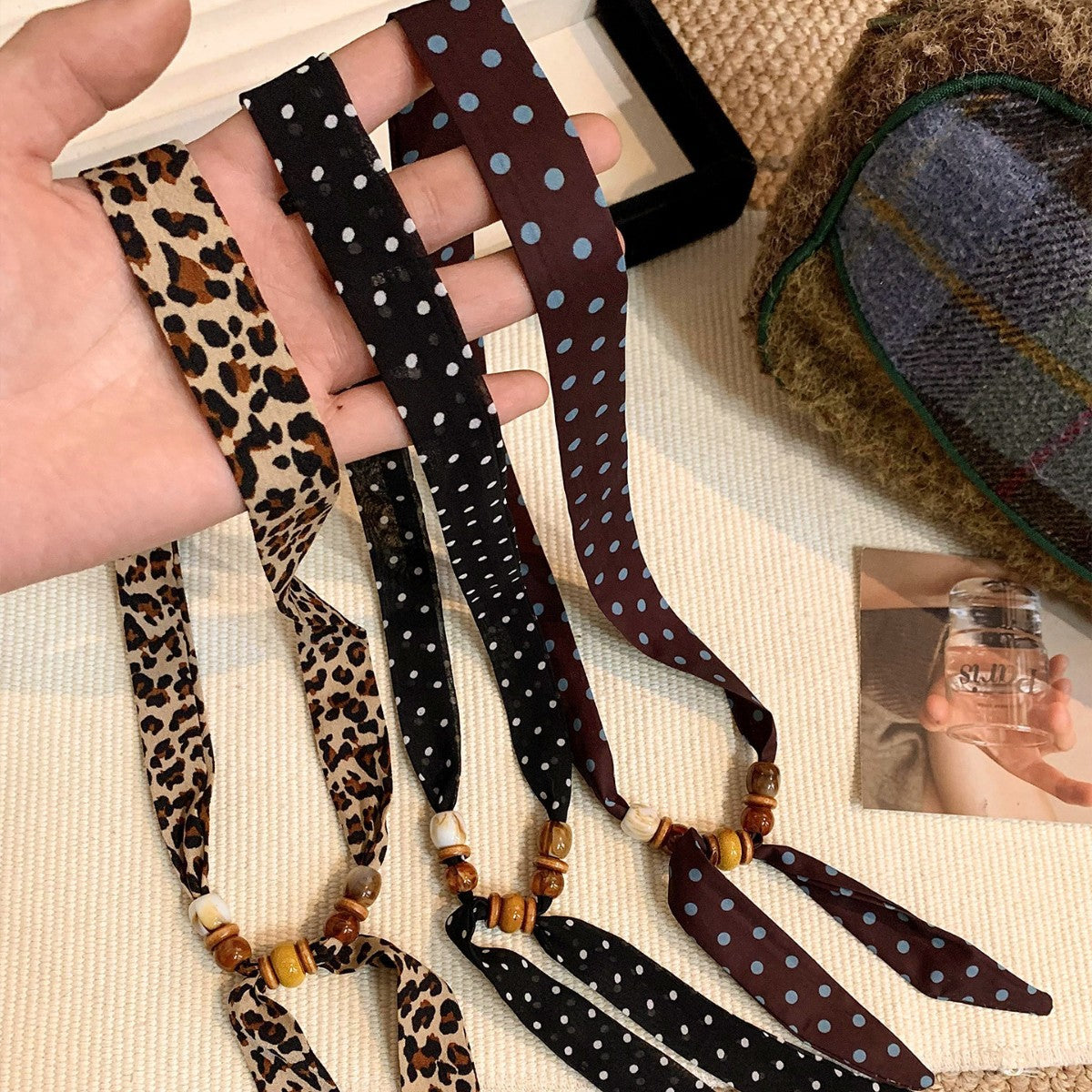 Retro Polka Dot Beaded Adjustable Scarf Necklace MK2BW6W6JNC234
