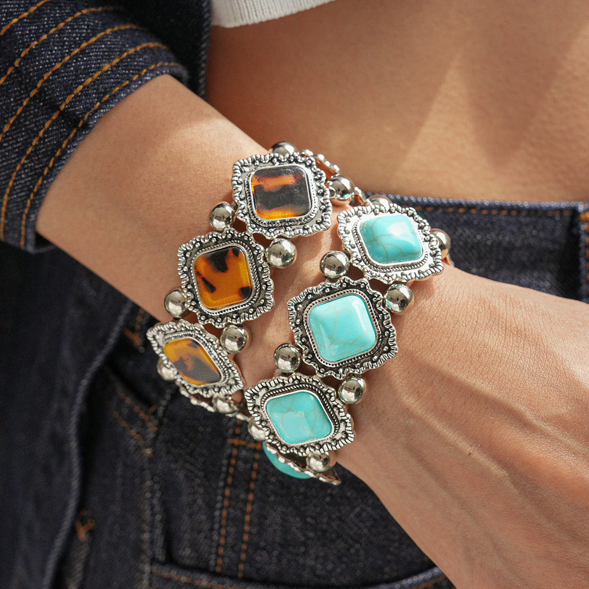 Turquoise Beaded Stretch Bracelet - DippedShop Wholesale - #2755
