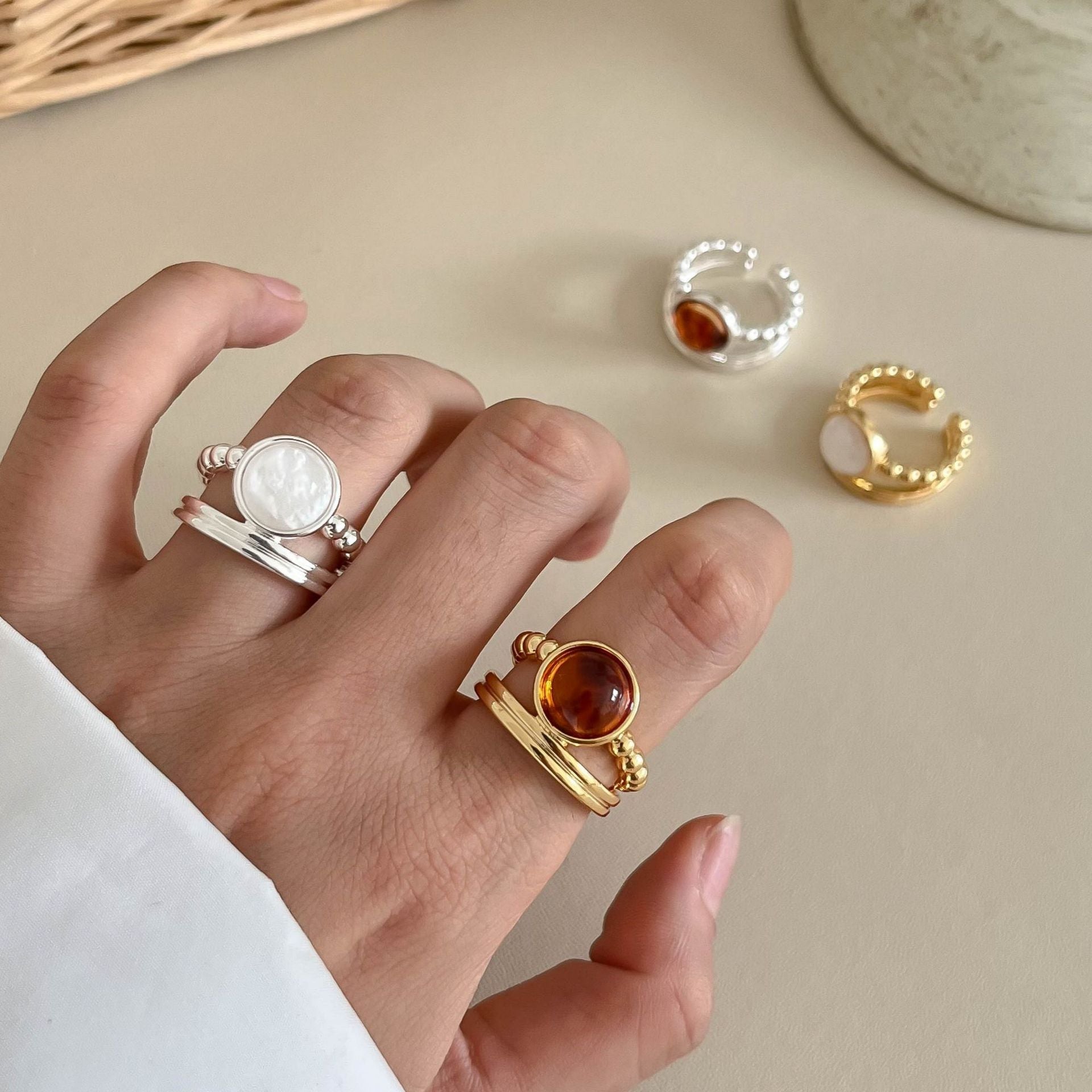 Gold Plated Natural Stone Open - DippedShop Wholesale - #3267