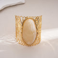 Stylish Oval Stone Hollow Out Wide Cuff Bracelet 6W6JBR585