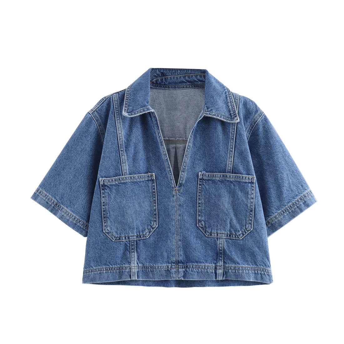 Trendy Cropped Denim Shirt and Skort Set DP25C954