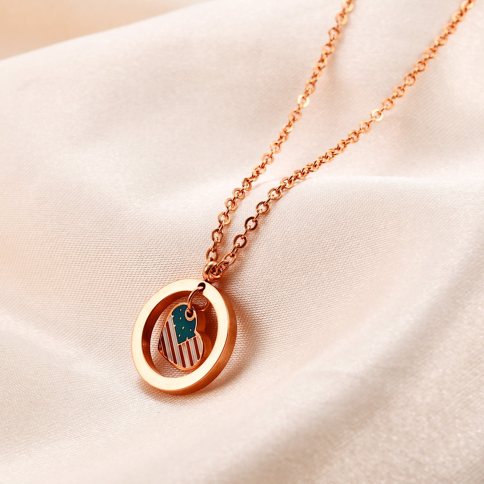 Elegant USA Flag Heart Pendant Chain Necklace 8ZA6JNC284T