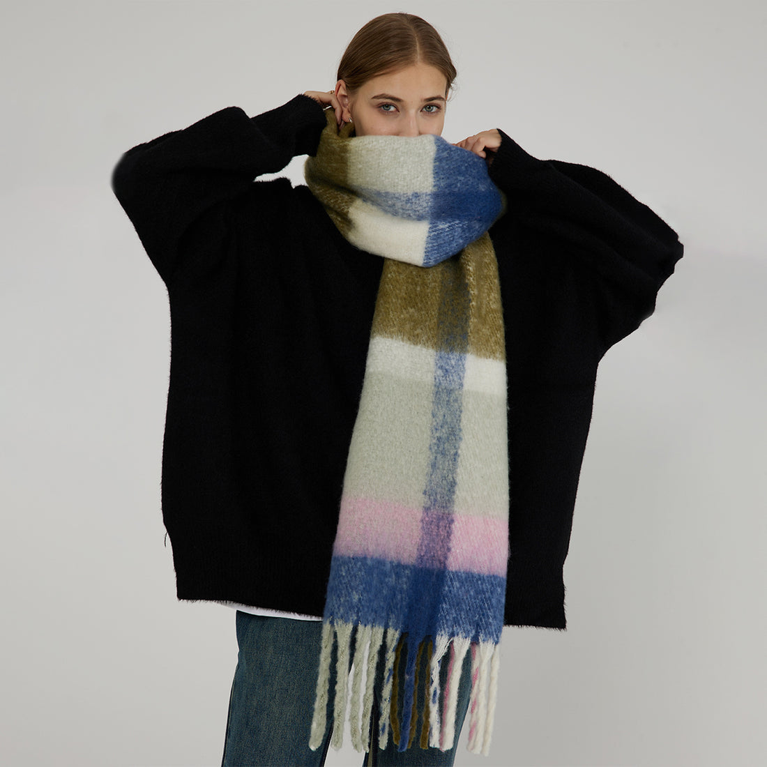 Plaid Color Block Warm Thicken Soft Scarve DPS1312