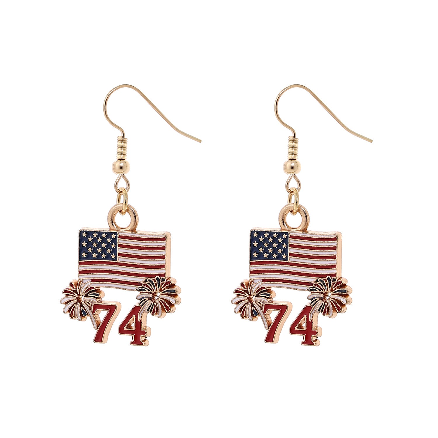 Retro Gold Plated USA Flag Pendant Hook Earrings 8ZA6JER305L