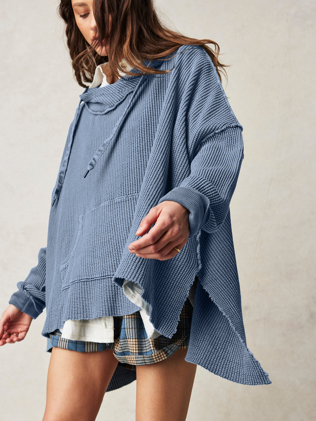 Solid Color Loose Split Hooded Sweatshirt DPT251604