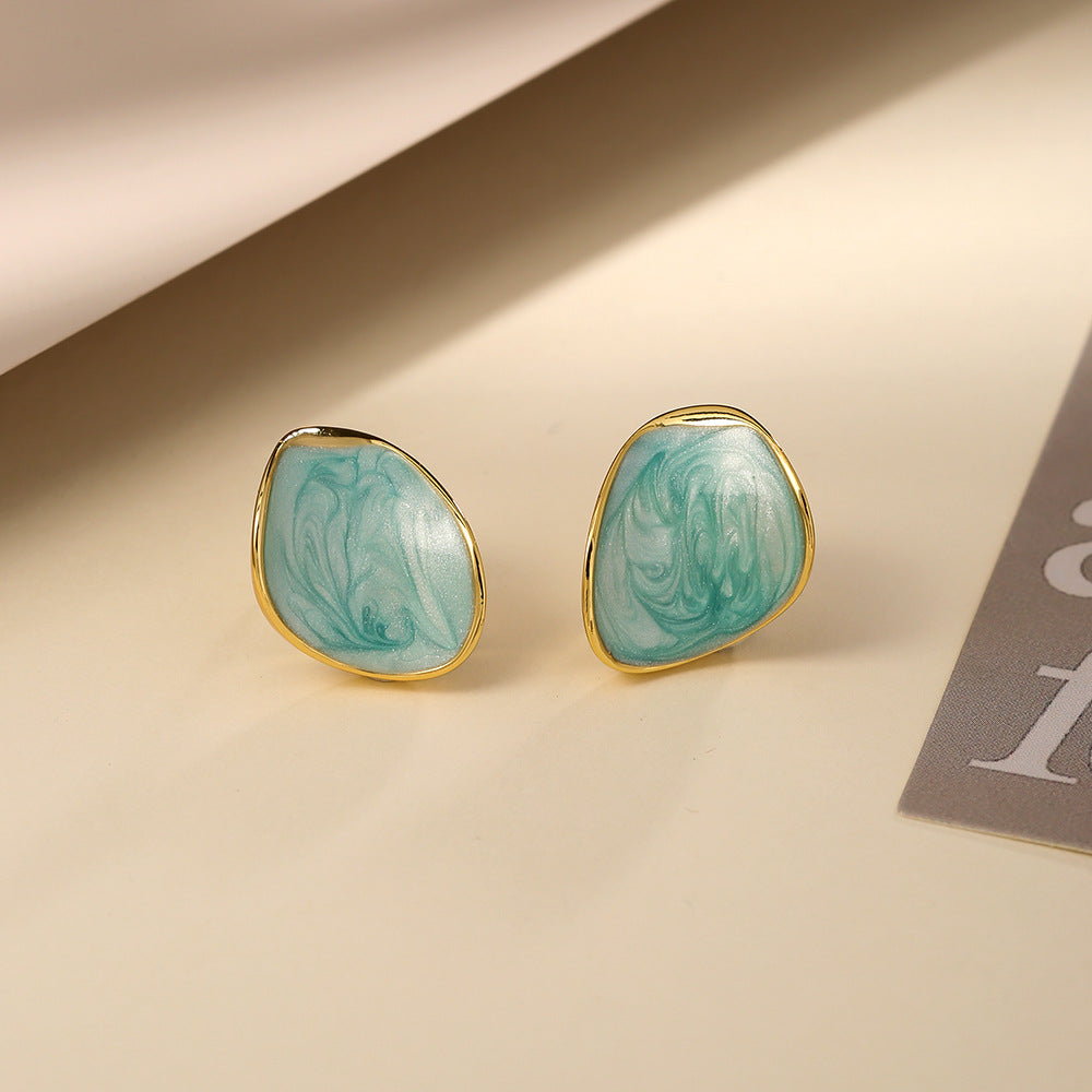 Elegant Gold Irregular Enamel Stud Earrings DP25F793