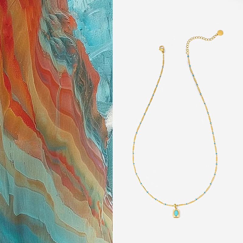 Retro Turquoise Beaded Chain Necklace - DippedShop Wholesale - #7203