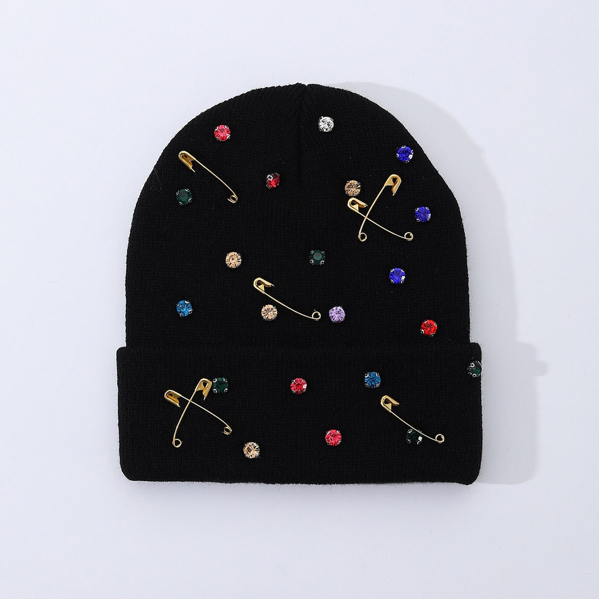 Rhinestone Safety Pin Beanie - DippedShop Wholesale - #4035