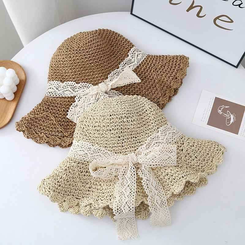 Lace Bowknot Straw Hat - DippedShop Wholesale - #0707
