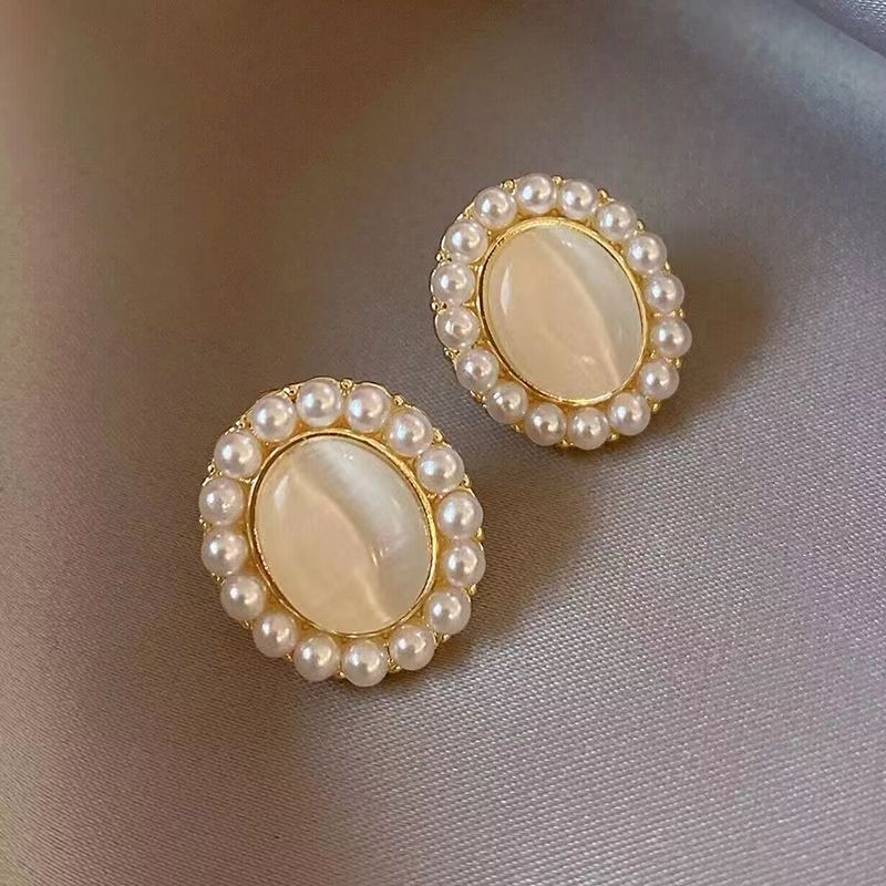 Elegant Pearl Stone Simple Stud Earrings DPJE1463