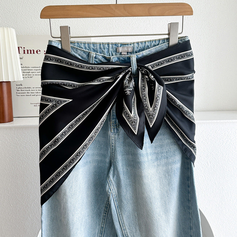 Minimalist Striped Cashew Waist Belt Silk Scarf MK2BLW6W6NSI70