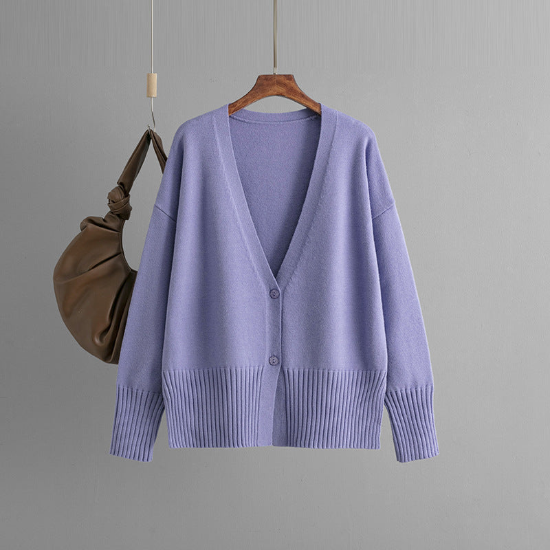 Elegant V-Neck Solid Color Loose Knit Cardigan DP25G930