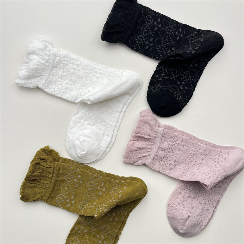 Sweet Bubble Ruffle Cuff Mesh Socks 6W8FSO771