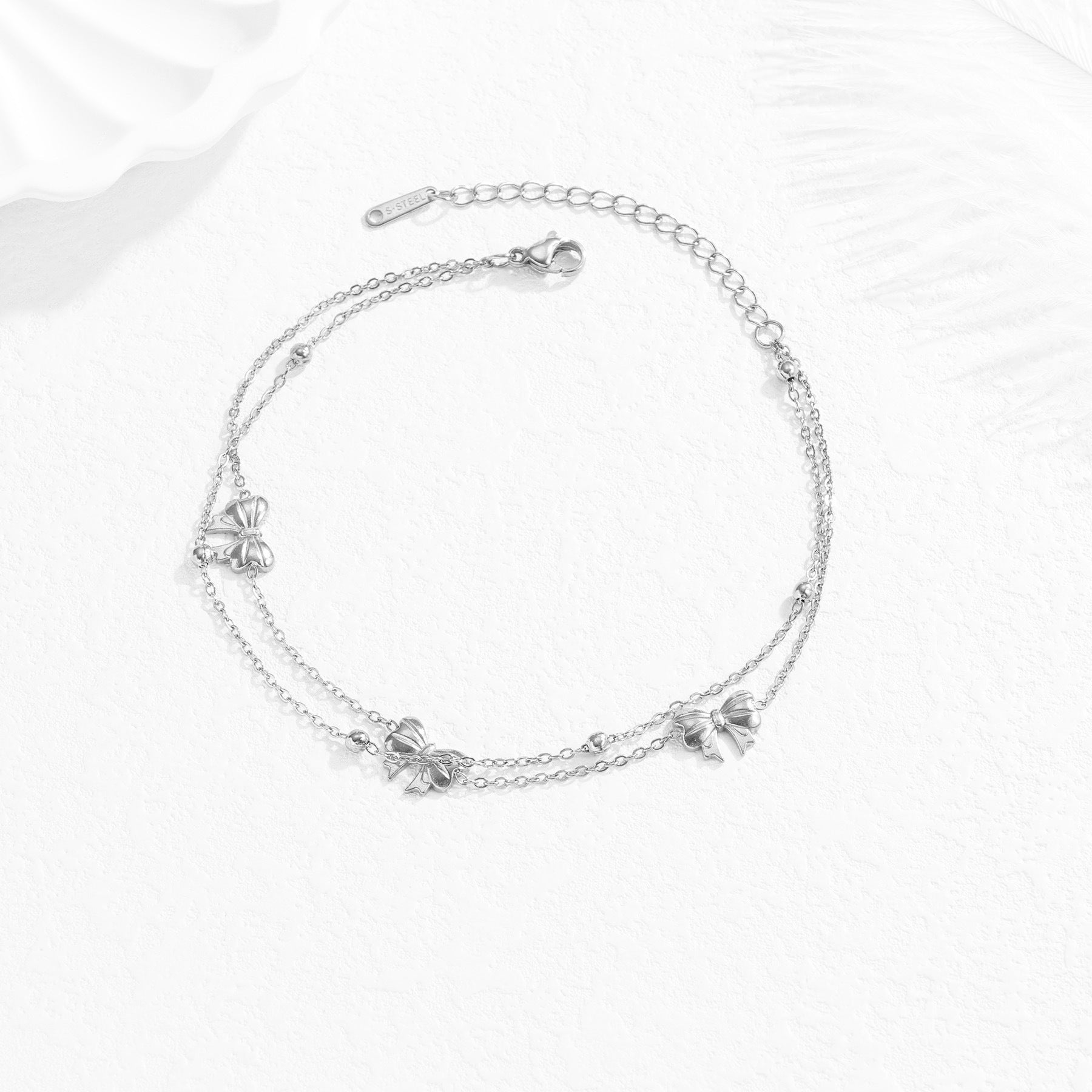 Trendy Bowknot Gold Plated Layered Chian Anklet 8ZA6JAB09