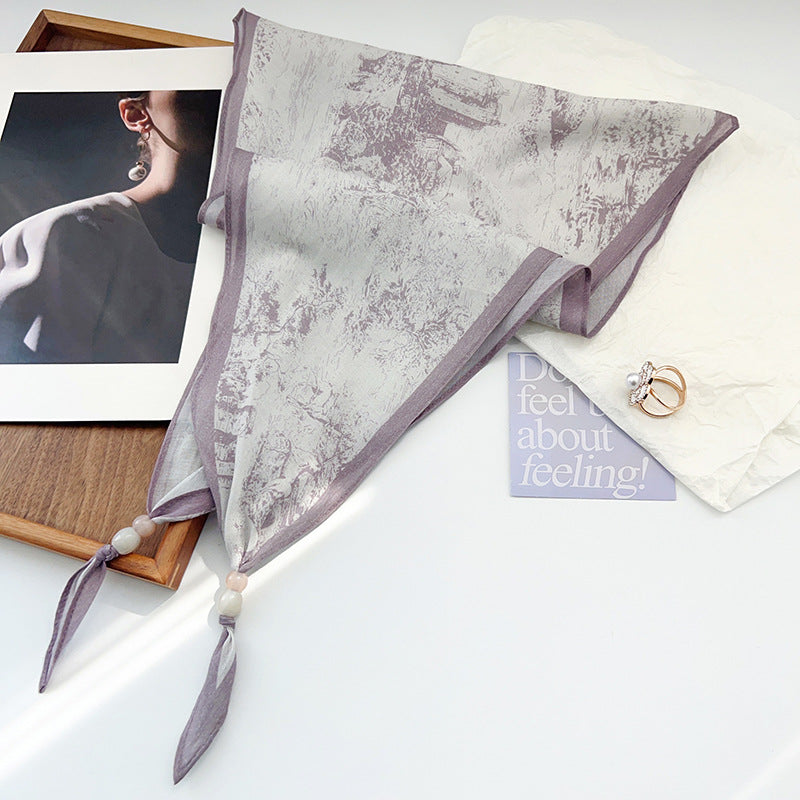 Vintage Flower Print Beaded Triangle Scarf MK2BW6W6NSI01