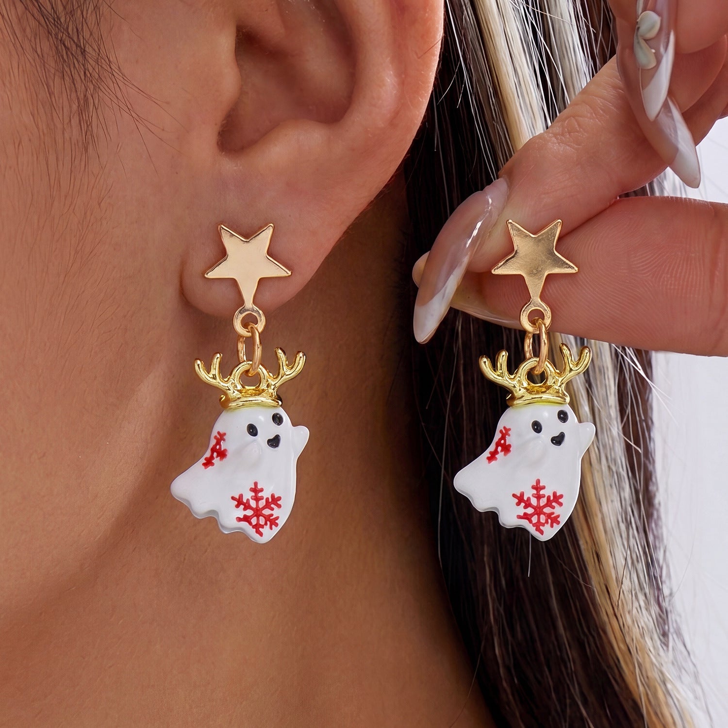 Halloween Rhinestone Skeleton Ghost Tassel Earrings 6W6JER550