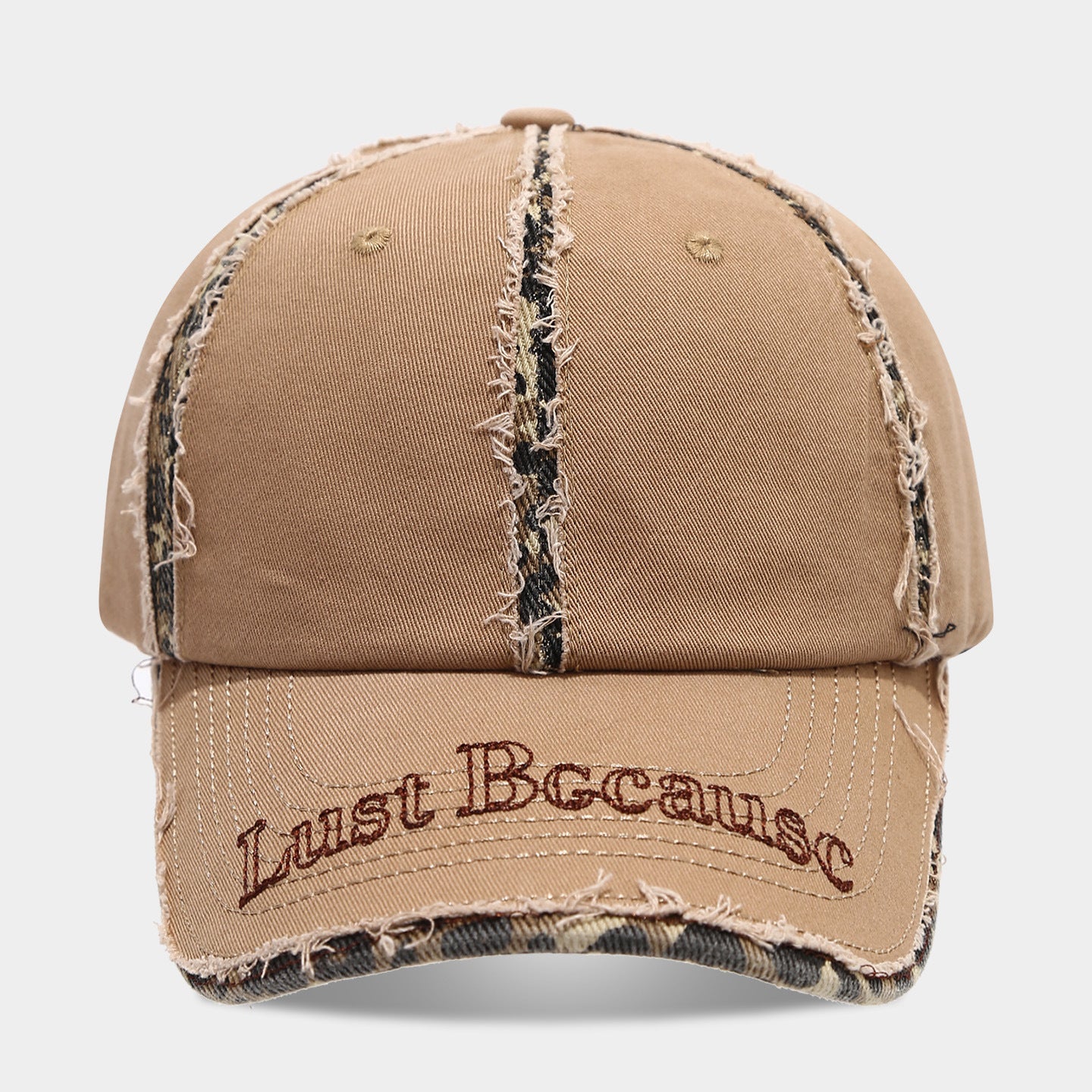 Casual Leopard Trim Frayed Baseball Cap 8BK6HAT183L
