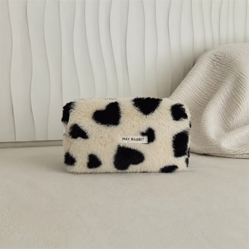 Vintage Heart Pattern Plush Cosmetic Bag 6C5CO278