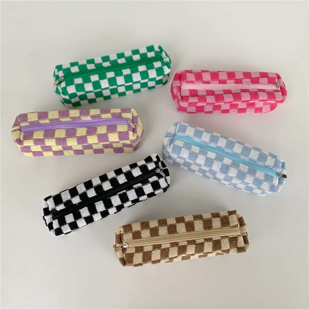 Simple Plaid Color Block Knit Make Up Bag DPB0110