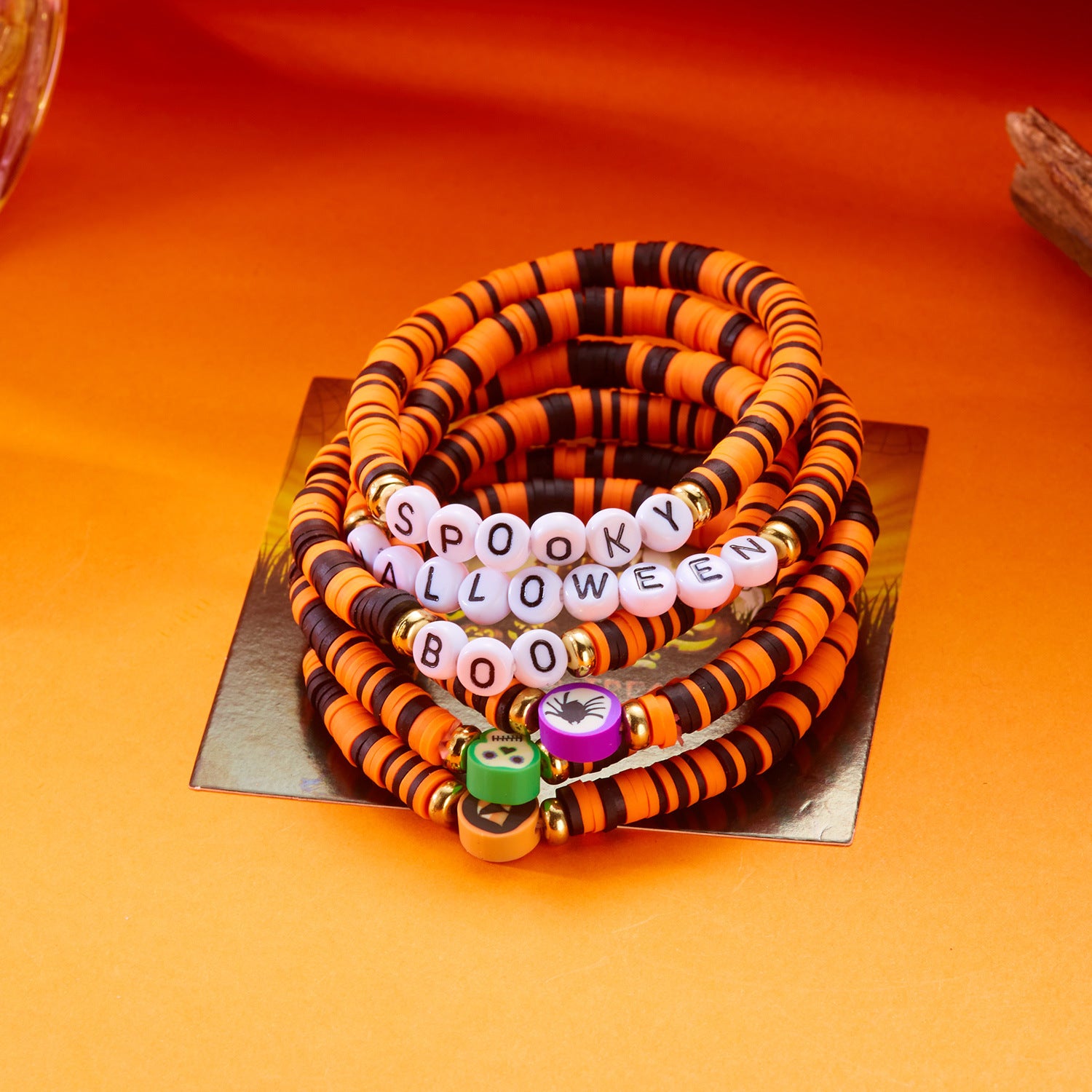 Playful Halloween Pumpkin Spider Beaded Bracelet 6W6JBR450
