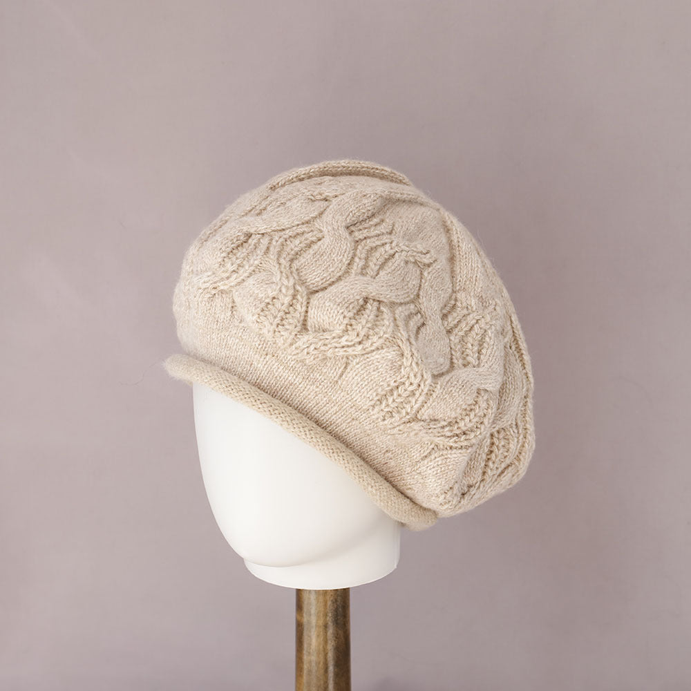 Solid Wool Cable Rolled Brim Knit Beret 6W6HAT688