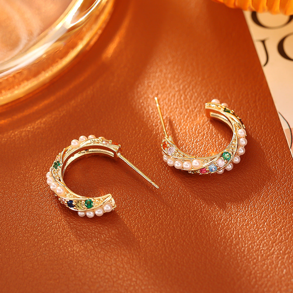 Colorful C-Shaped Stud Earrings - DippedShop Wholesale - #6675
