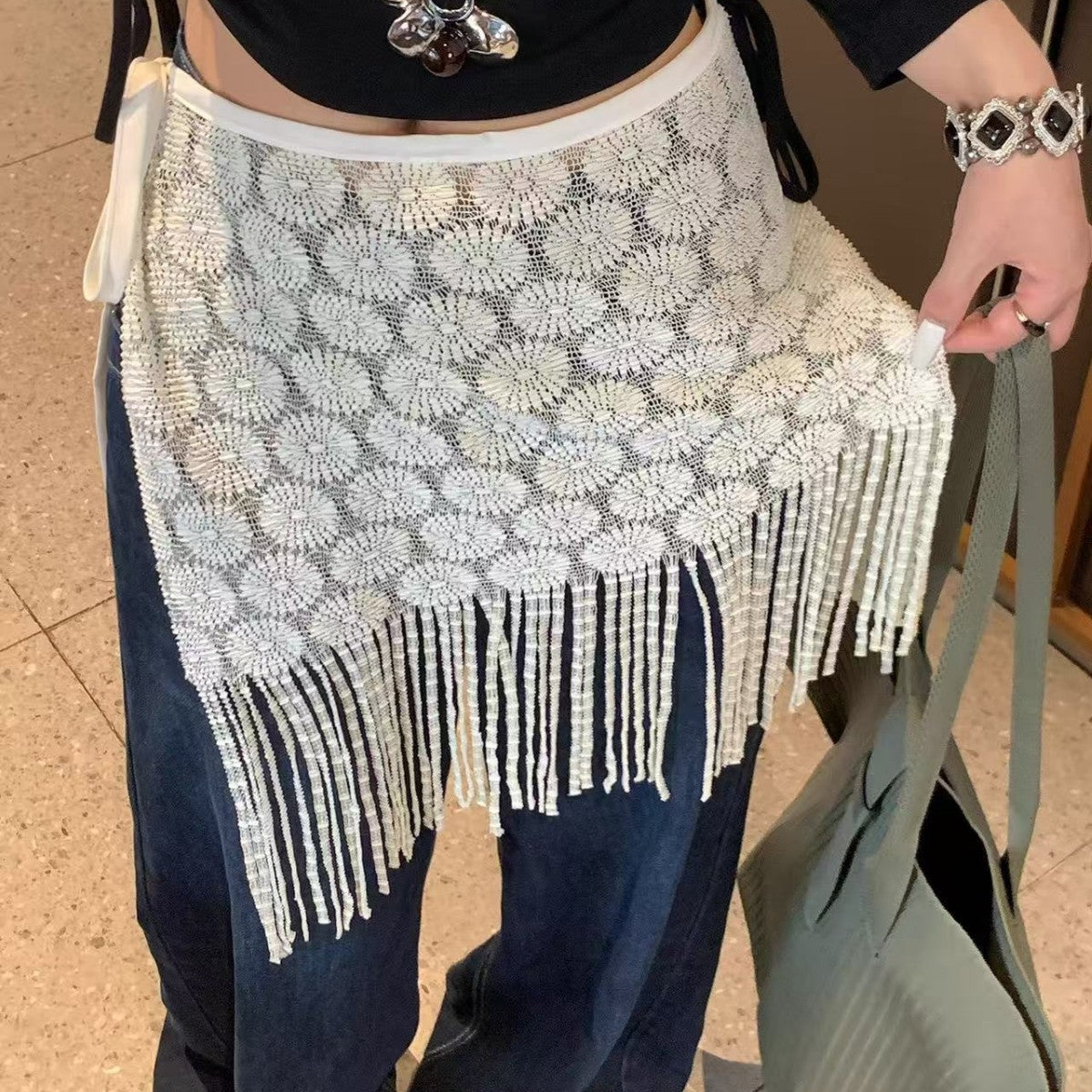 Boho Tassel Lace Layered Wrap Hip Cover MK2BW6W1SL07