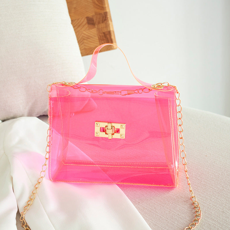 Cute Solid Color Square Jelly Clear Tote Bag 6W10BBG2117
