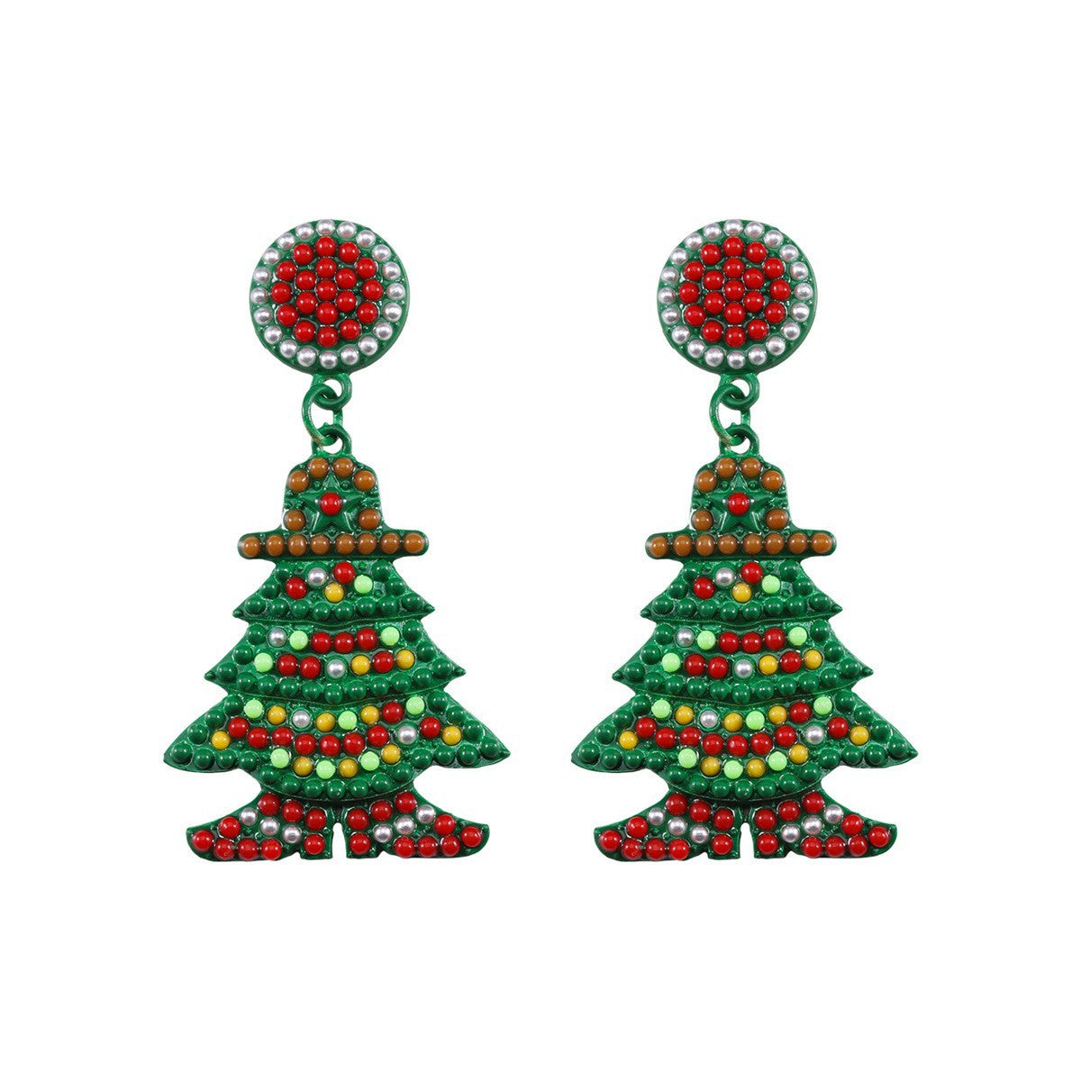 Handmade Christmas Tree Seed Bead Dangle Earrings 6W6JER689