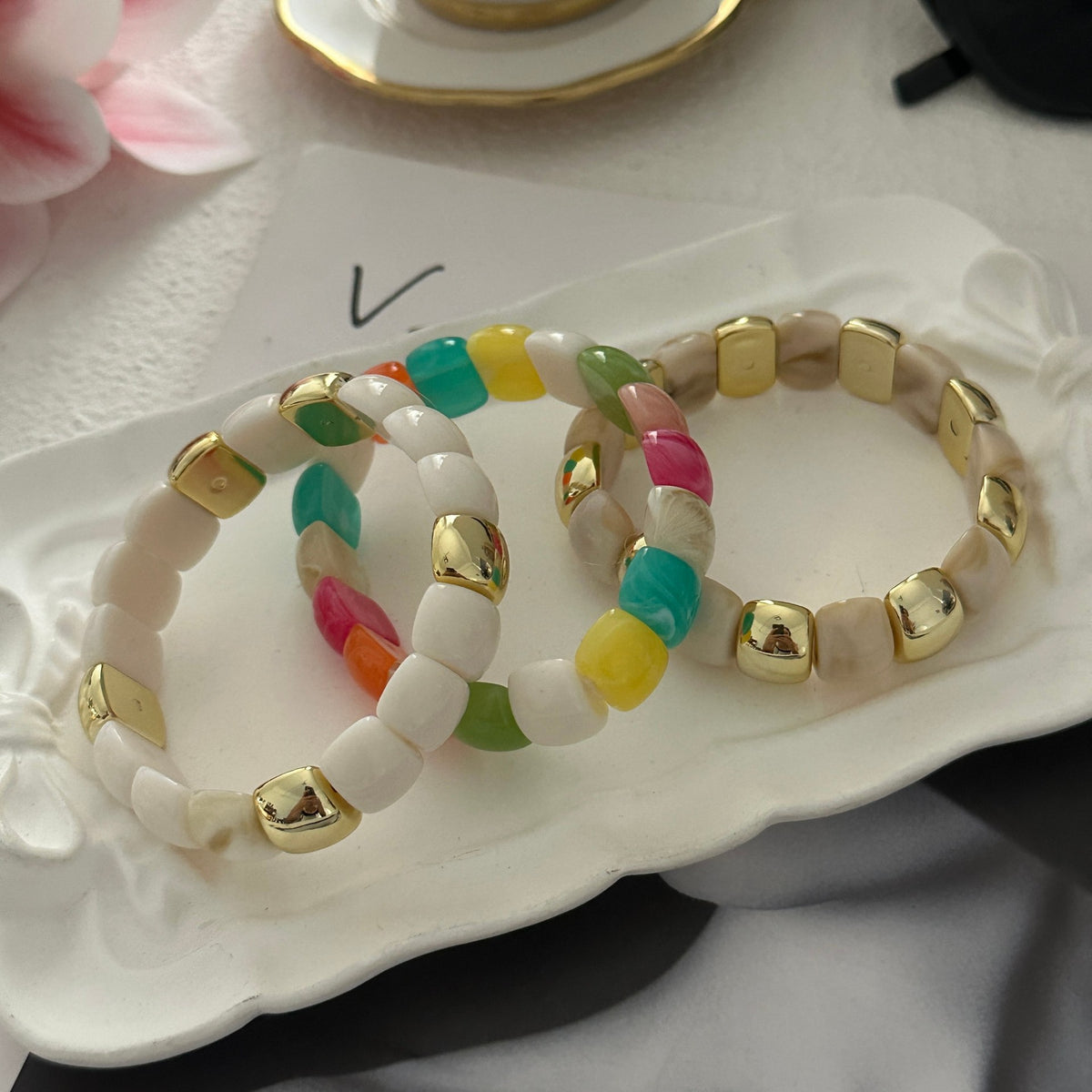 Dopamine Color Block Resin Beaded Stretch Bracelet 6W6JBR610