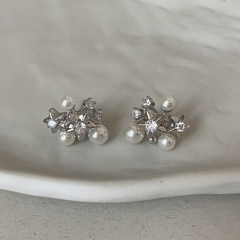 Star Pearl Rhinestone Stud Earrings - DippedShop Wholesale - #5699