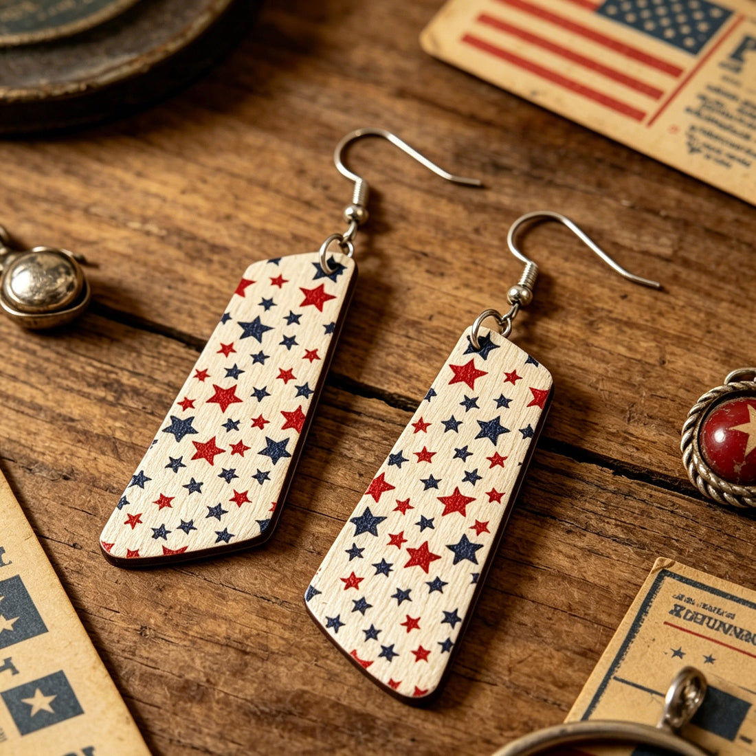Stylish Star Pattern Irregular Wooden Pendant Hook Earrings 8ZA6JER302L