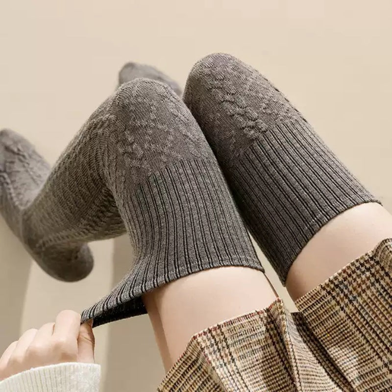Cable Solid Color Knit Over Knee High Socks 6W8FSO892