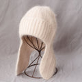 Fuzzy Angora Rabbit Fur Earflap Knit Beanie 6W6HAT691