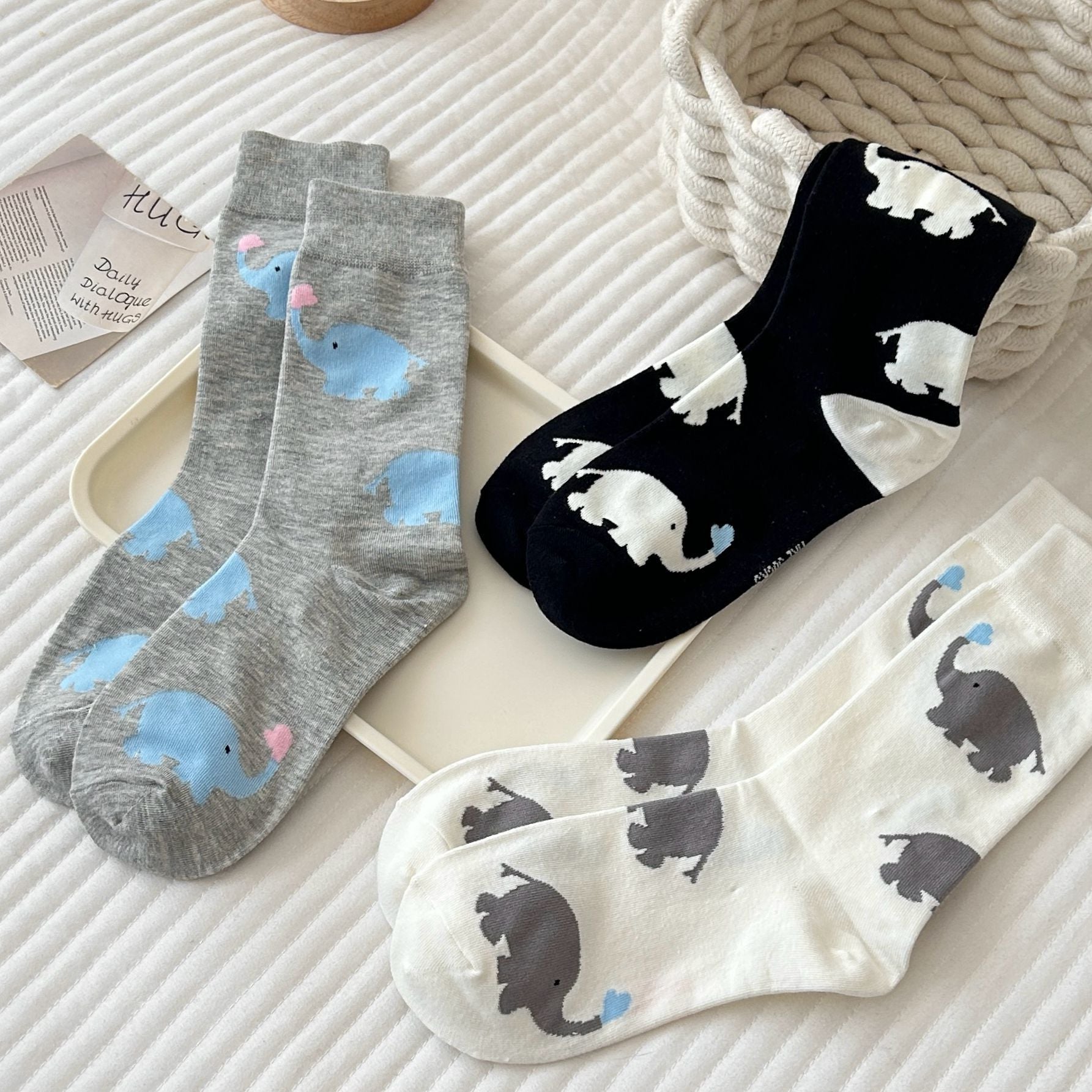 Cute Elephant Color Block Cotton Scrunch Socks 6W8FSO740