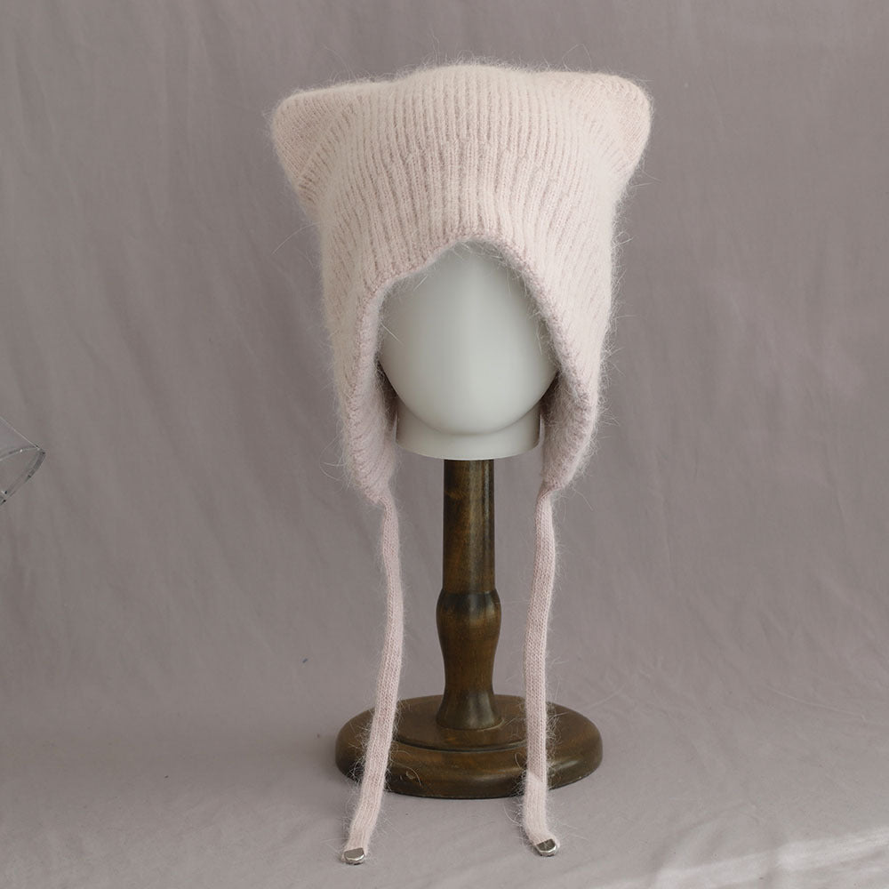 Soft Fuzzy Earflap Knit Beanie with Ties 6W6HAT693