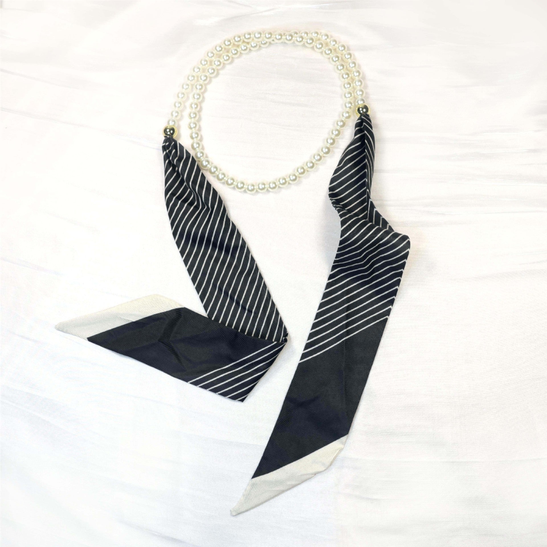 Elegant Floral Print Pearl Scarf Skinny Heanband MK2BW6W6HBD121