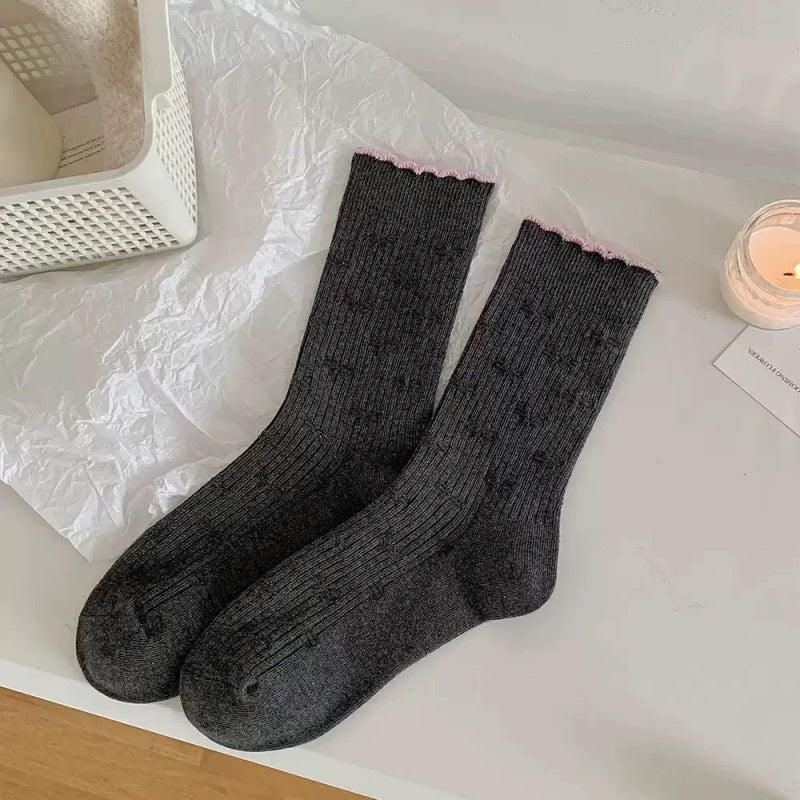 Cute Striped Mini Pompom Soft Crew Socks 6W8FSO670