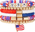 USA Flag Heart Pendant Beaded Chain Bracelet 8ZA6JBR306L