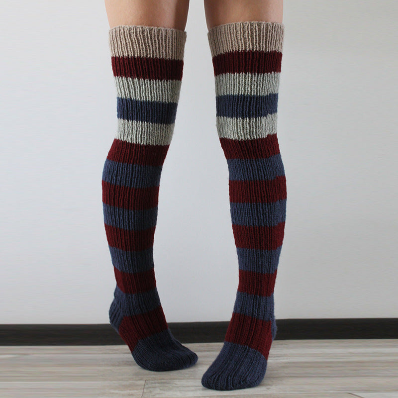 Trendy Striped Knit Leg Warmers Thigh High Socks 6W8FSO817